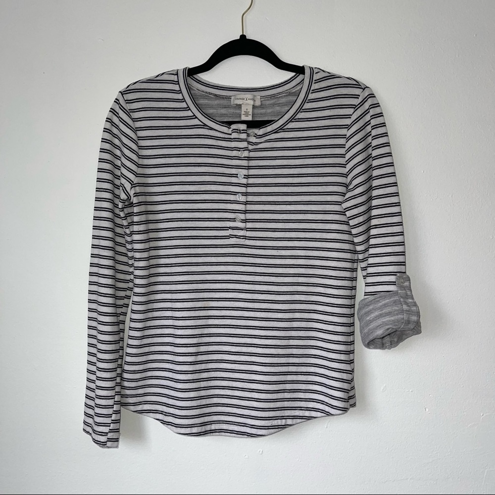 VINTAGE AMERICA | STRIPED HENLEY LONG SLEEVE CREW NECK